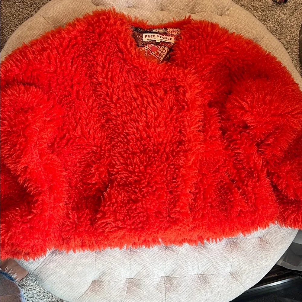 EUC. Free People Lena Teddy Jacket Orangish-red XS - Picture 5 of 11